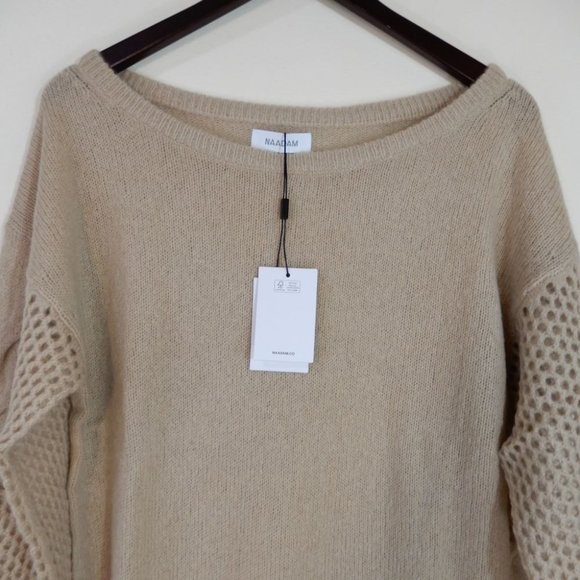 Naadam TUNIC DRESS Size M Sand Open Cable Knit Cashmere Merino Wool NEW $395 - Picture 8 of 11